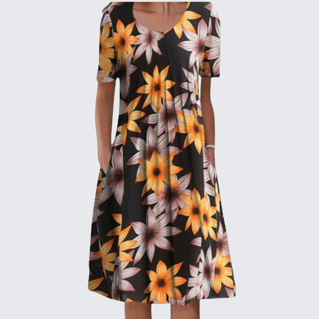 Luna | Kényelmes virágmintás ruha zsebekkel