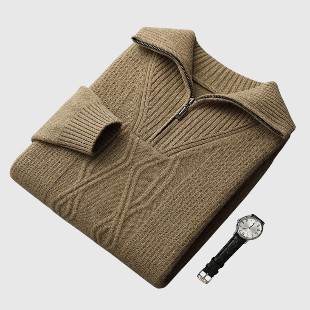 Farkas | Merinógyapjú cipzáros ferfi pulóver