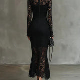 Elmont | Magas nyakú csipkés maxi ruha