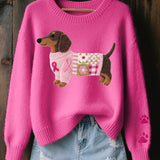 Naoni | Női kényelmes pulóver tacskó mintával az egyedi stílusért