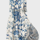 Petra | Hosszú ruha, fehér és kék mintával