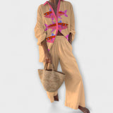 Evalisse | Rózsaszín halmintás lenruha szett