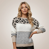 Leopard Mintás Konstrast Pulóver