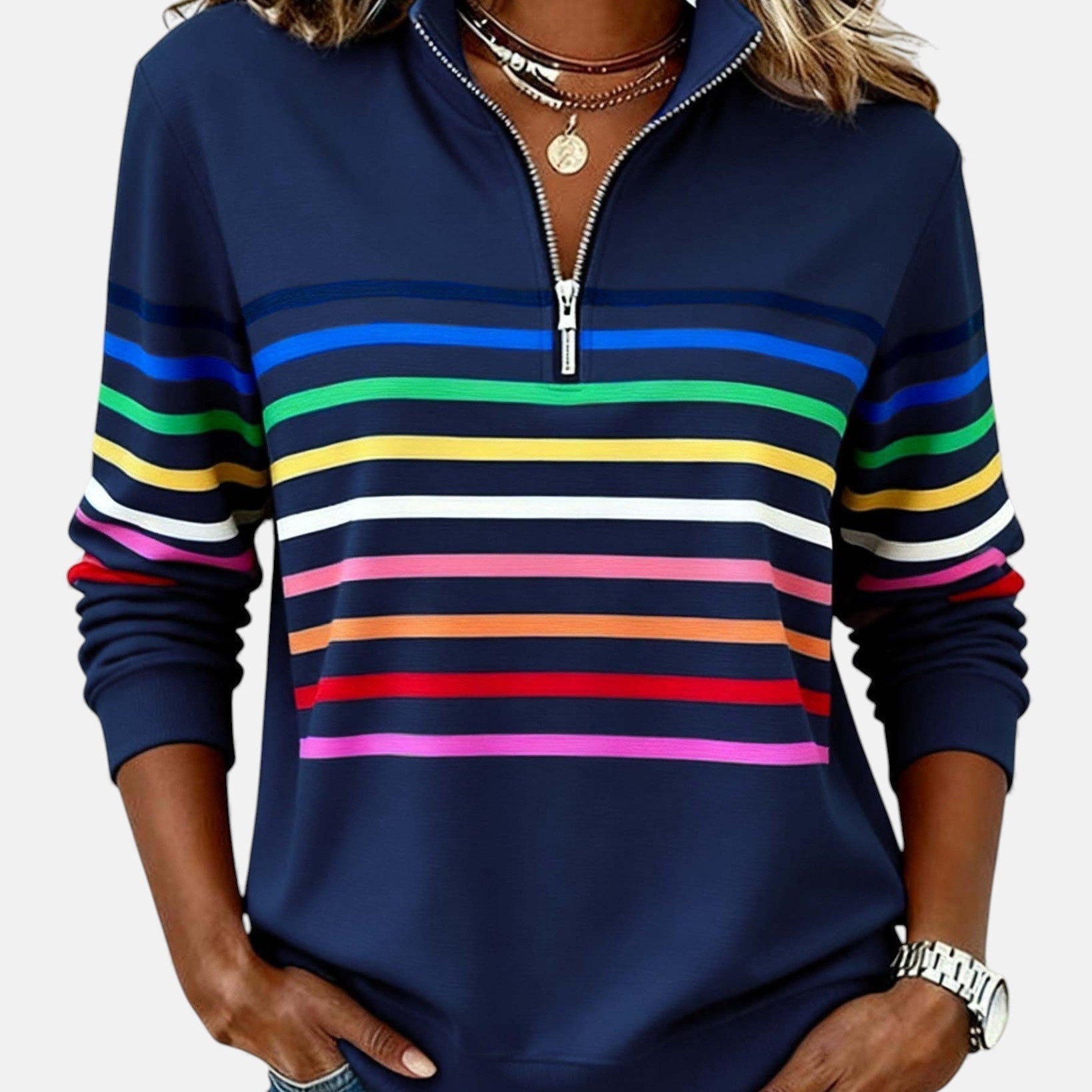 Bécs | Szivárványcsíkos cipzáras pulóver