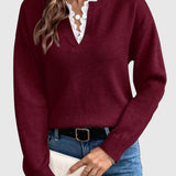 Karolina | Elegáns csipkés V-nyakú pulóver